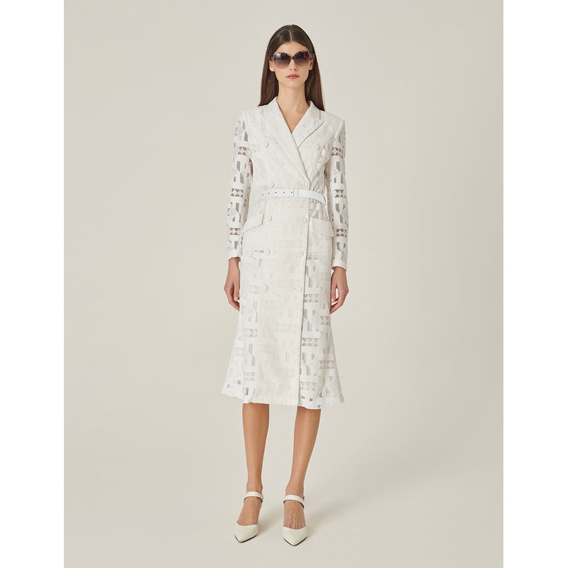 White Suit-Style Over-The-Knee Fishtail Dress