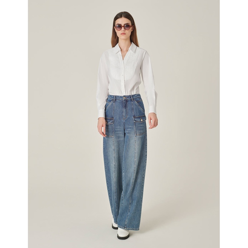 White V-Neck Long-Sleeve Blouse