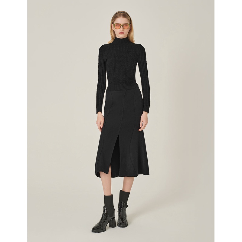 Black Half Turtleneck Long Sleeve Knitted Pullover