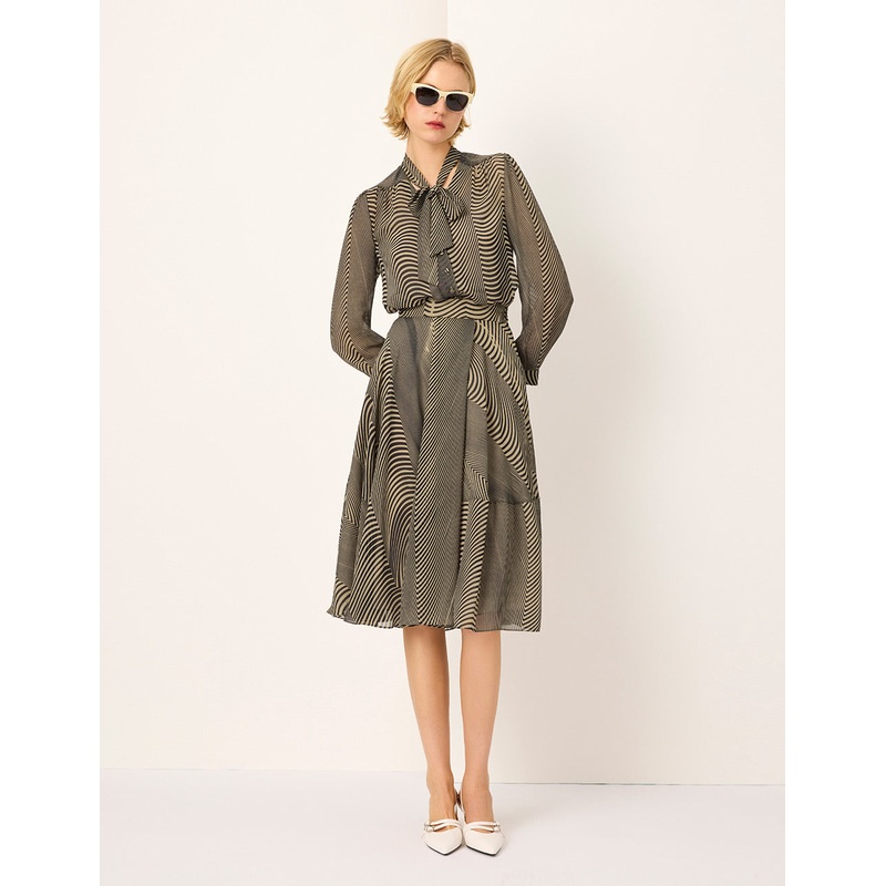 Black Striped Print Knee-length Skirt