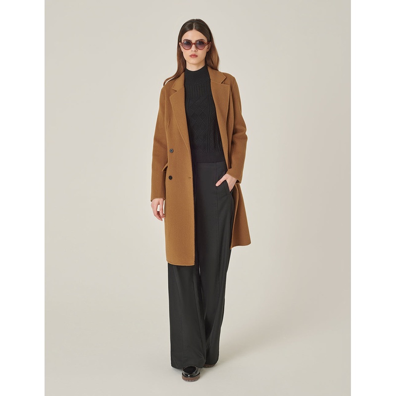 Camel Double-Breasted Silk Wool Double-Sided Coat