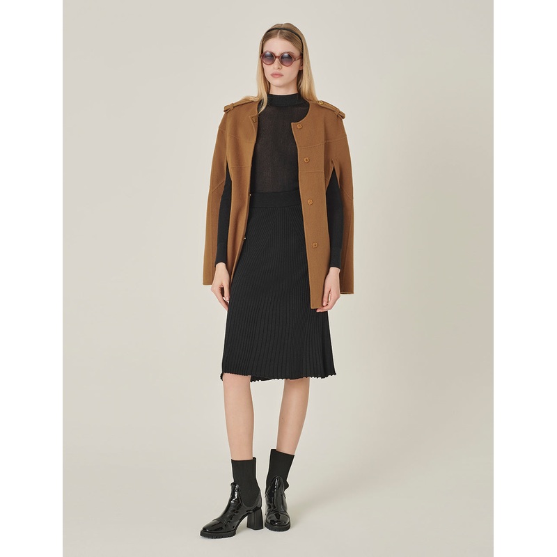 Camel Silk Round Collar Cape Jacket