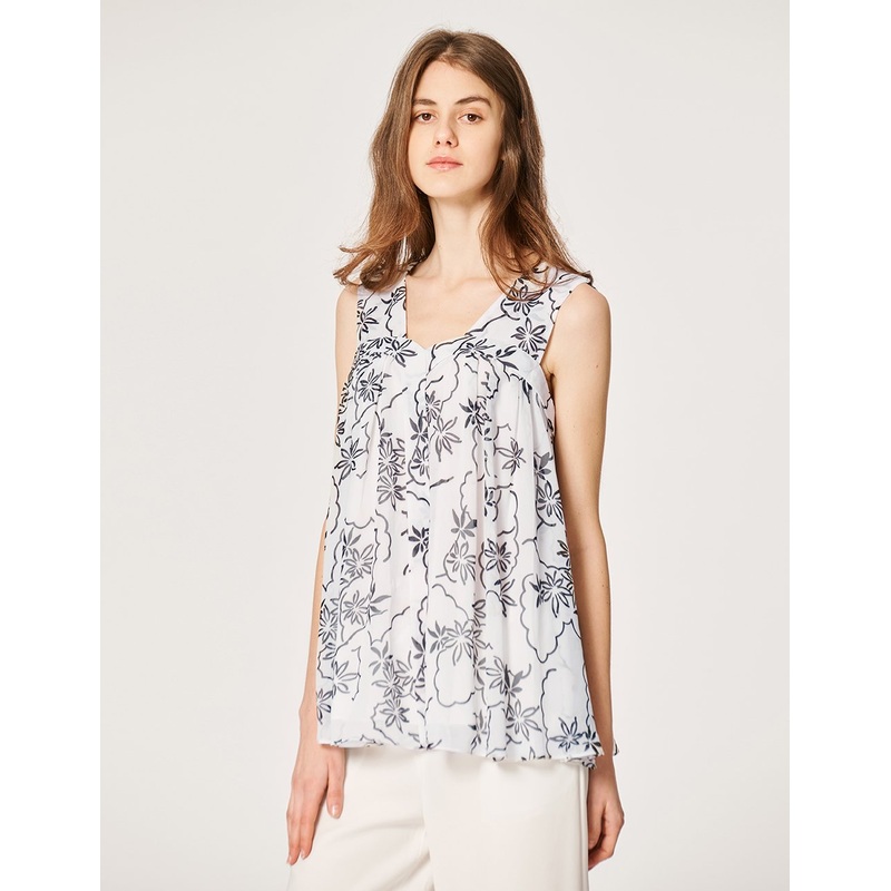 Chiffon Toile Floral Pattern V Neck A-Line Blouse