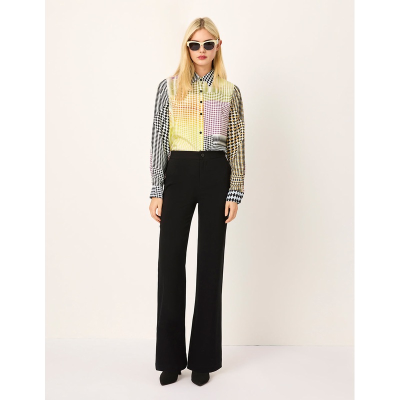 Color Block Printed Long Sleeve Silk Blouse