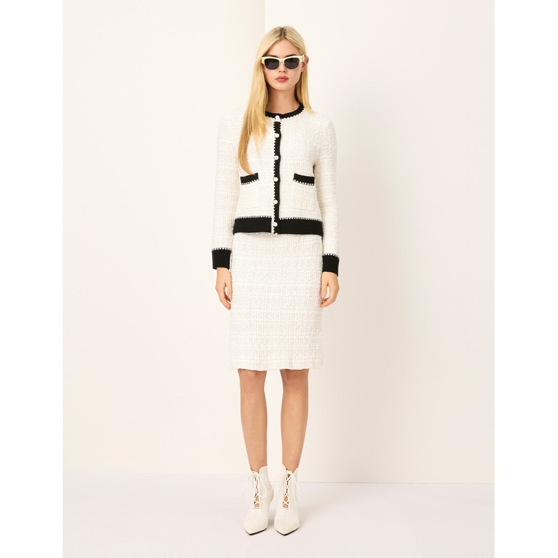 Crew-Neck Ruffle Long-Sleeve Cropped Knit Cardigan