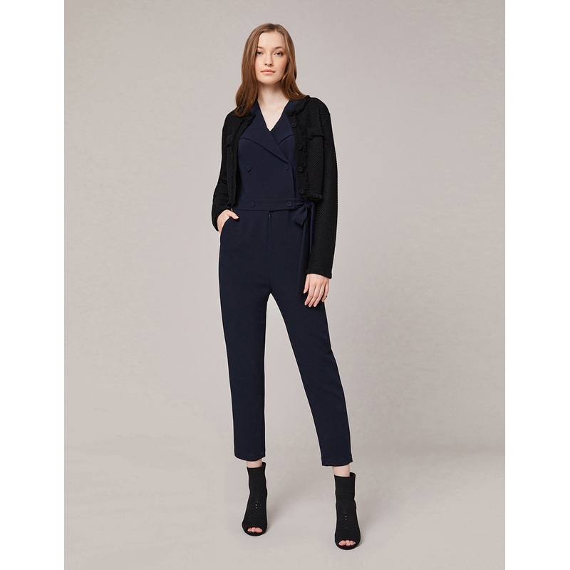 CROP LEG SPLICED GEORGETTE WRAP JUMPSUIT
