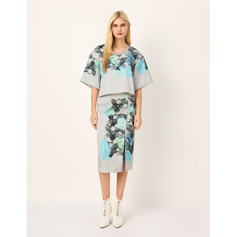 Floral-Print Pencil Knee-Lenght Skirt