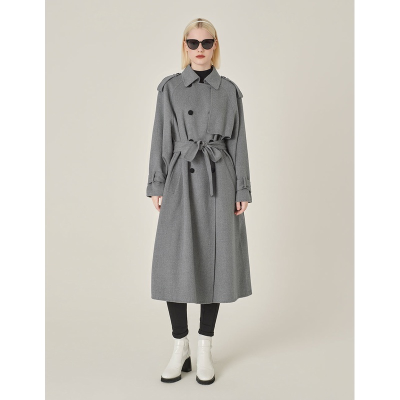 Gray Double-Breasted H-Shaped Double-Sided Woolen Coat
