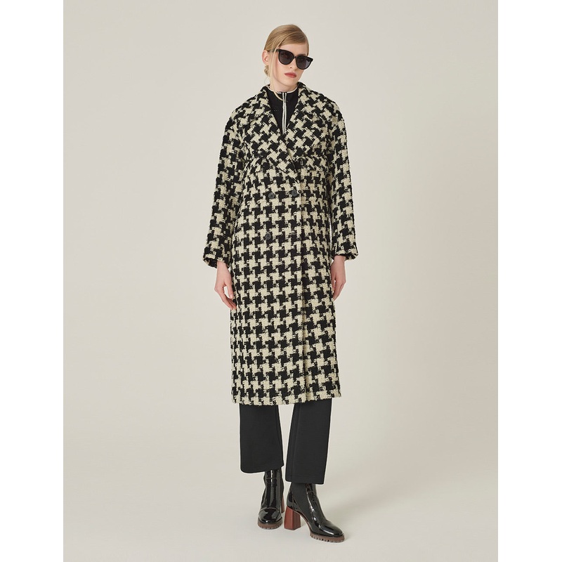 Houndstooth Print H-Line Coat