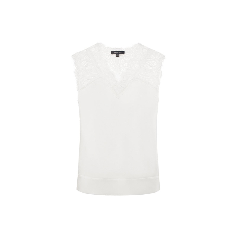 Lace Hollow Sleeveless White Silk Camisole Top
