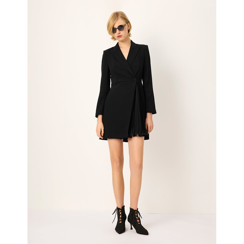 Lapel Asymmetric-Pleated Wrap Front Blazer