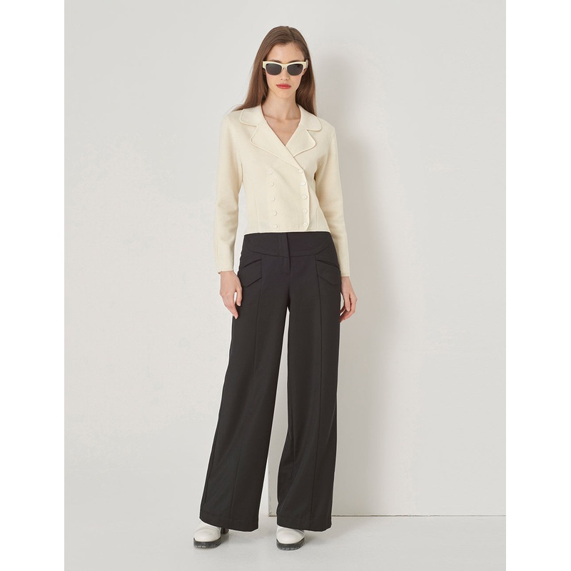 Lapel-Collar Skinny Double-Breasted Sweater Top