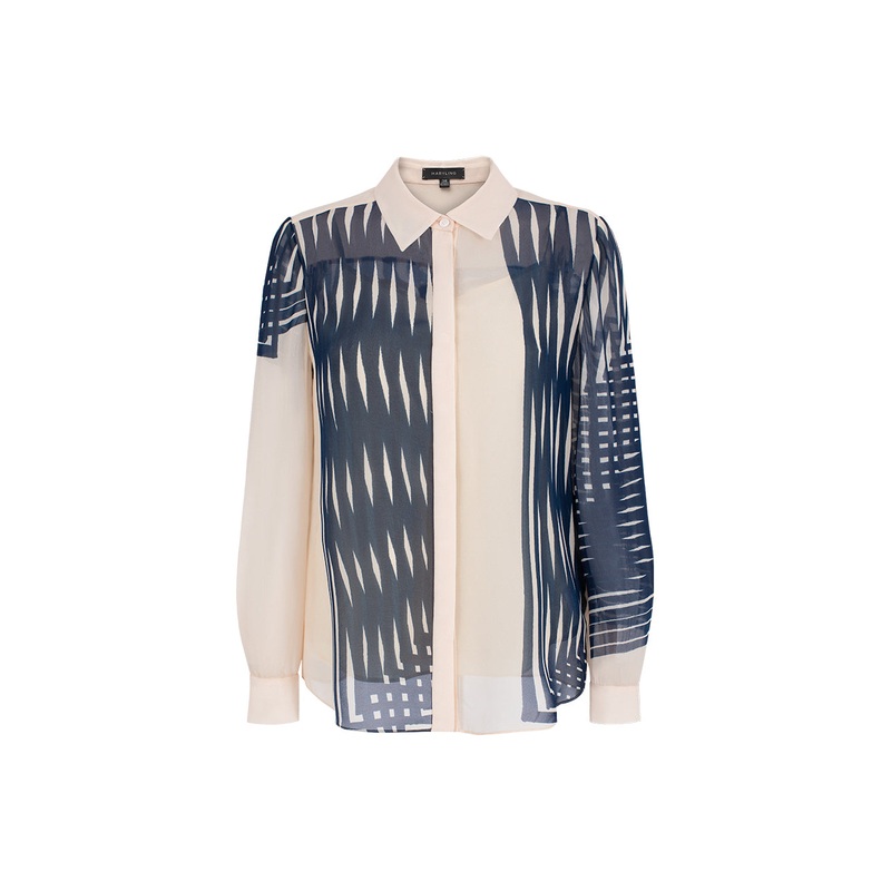 Long Sleeve Silk Striped Print Blouse