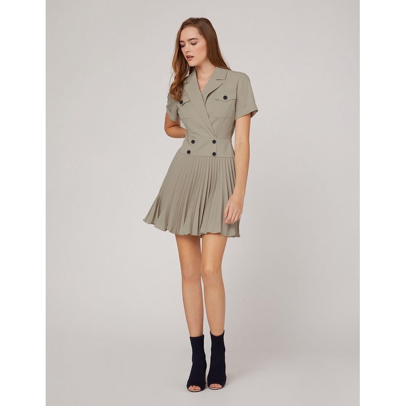 Milk tea color capable collar double-breasted suit dress