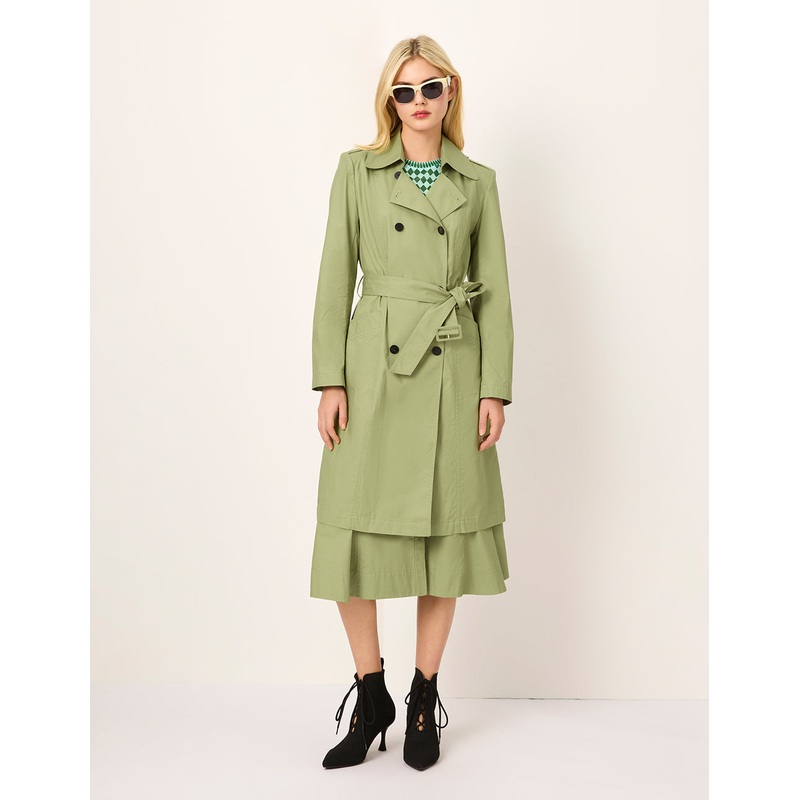 Notch Lapel A-Line Double-Breasted Olive Green Windbreak