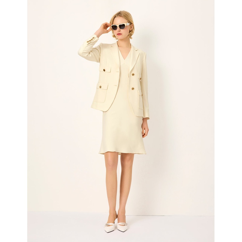 Notch Lapel Single-Breasted Multi-Pocket Blazer
