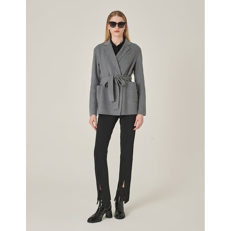 Notched Lapel Wrap Belted Double-Faced Wool Coat