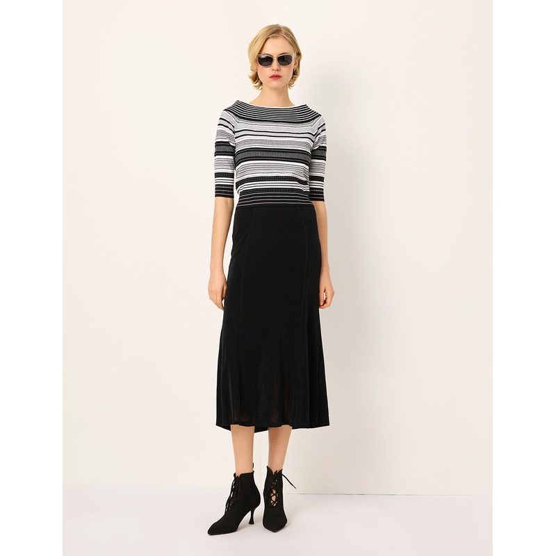 Off-shoulder Short-sleeve Striped Sweater