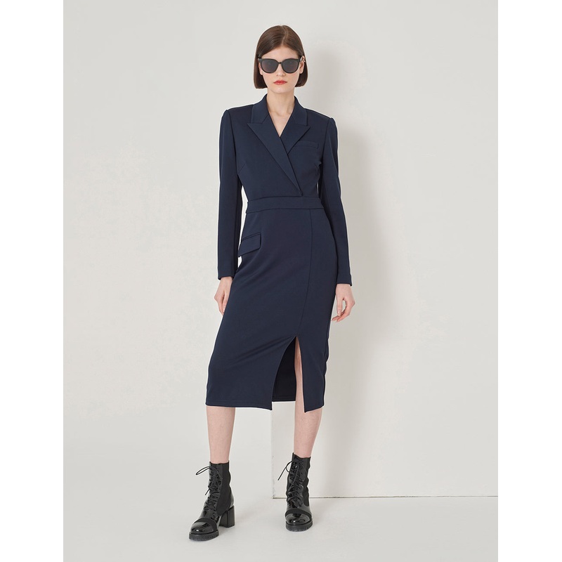 Peak Lapel Knitted Suit Dress