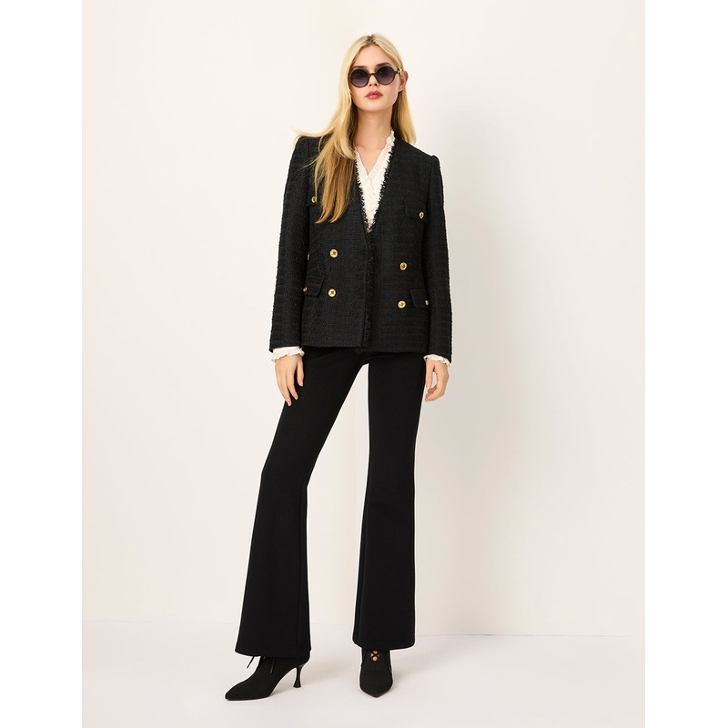 Peaked Lapel Double-Breasted Tweed Blazer