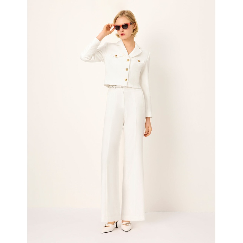 Peaked Lapel Long-Sleeve single-breasted Tweed Cropped Blazer