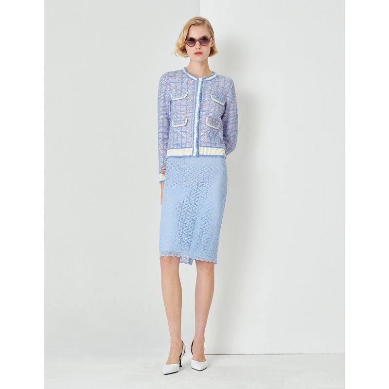 Powder Blue Round Neck Knitted Cardigan