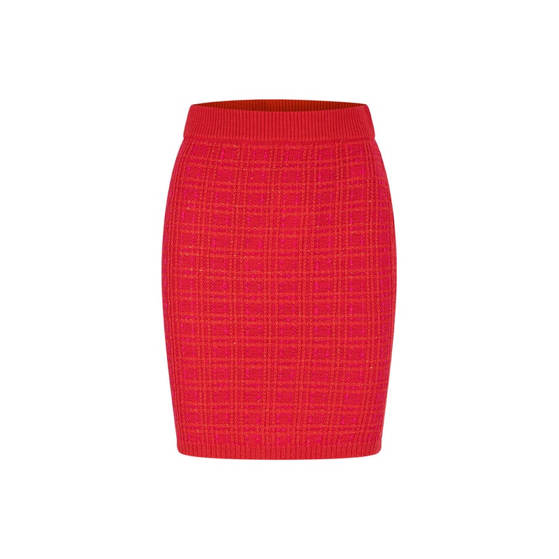 Red Straight Cut Knee-Length Knit Skirt