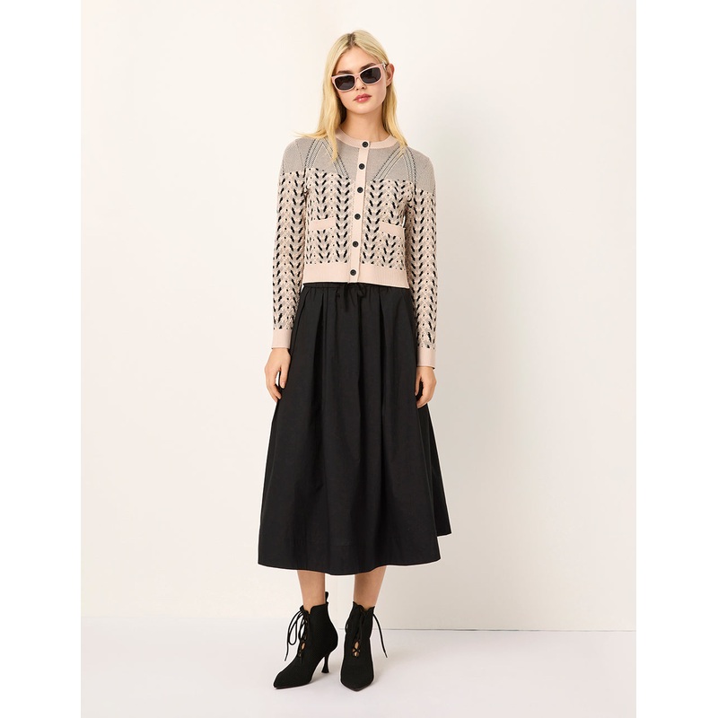 Round Neck Geometric Print Long Sleeve Knit Cardigan