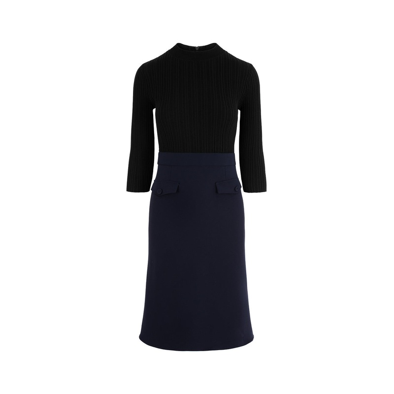 Round-Neck Knitted Patchwork Fish-Tail Midi Dress