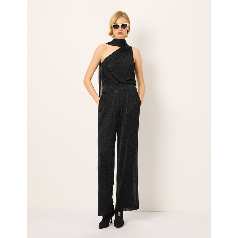 Simple Black Mesh Straight-Leg Slim Pants