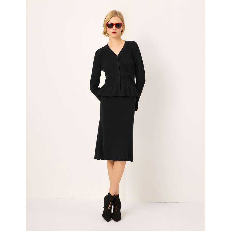 V-neck Long-Sleeve Ruffle-Trim Knit Cardigan