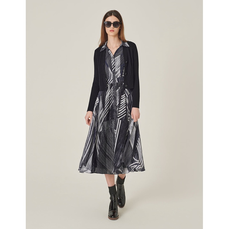 V-Neck Shirt Collar Knitted Splicing Fake Two-Piece Printed Dress