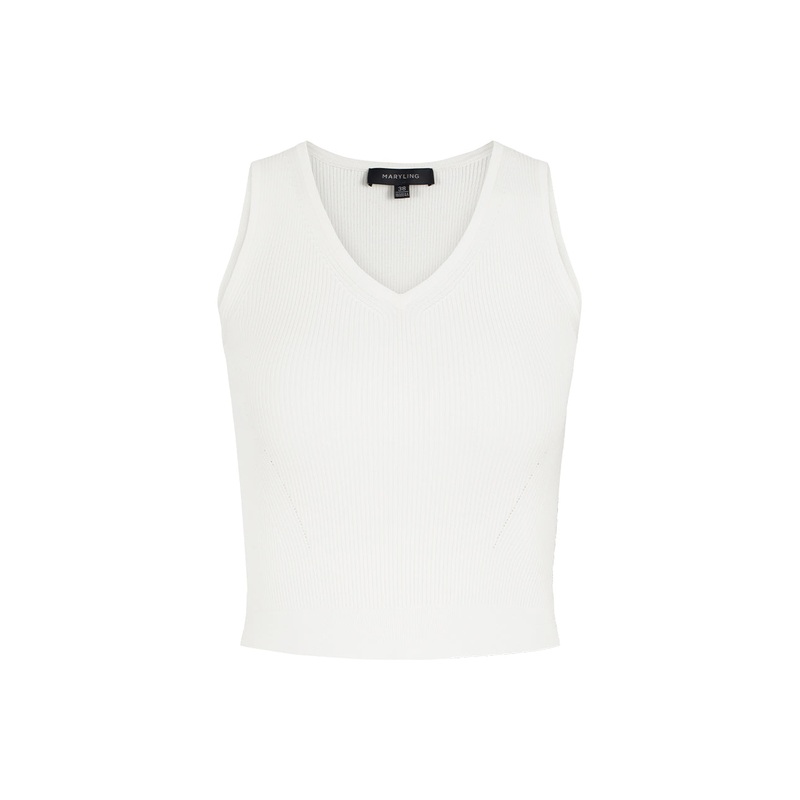 V-Neck Sleeveless Fitted Cropped Knit Vest
