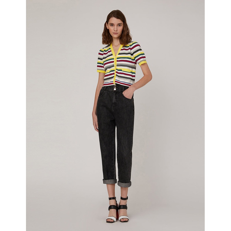 V-Neck Striped Cropped Cardigan