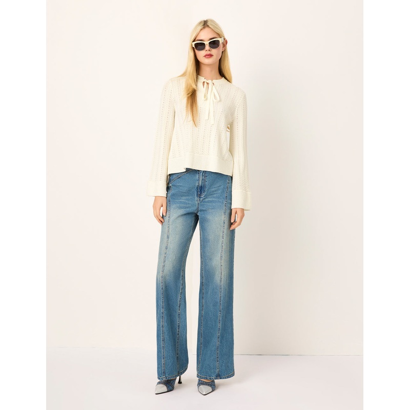 V-Neck Tied Long-Seeve Silk Top