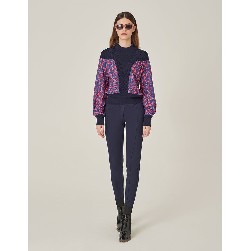 V-Shaped Printed Patchwork Knitted Pullover