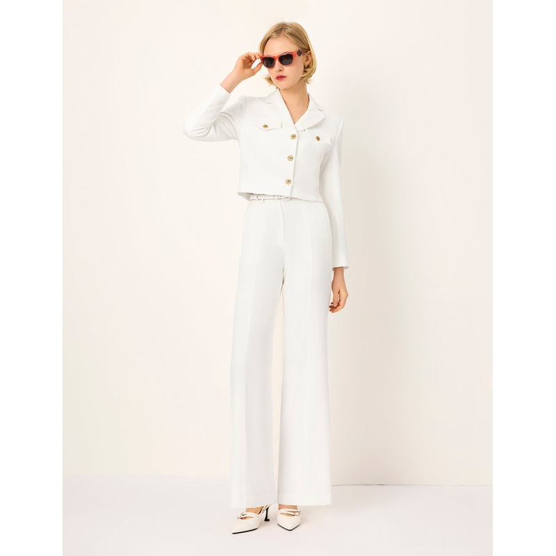 White High-Waist Straight Wide-Leg Pants