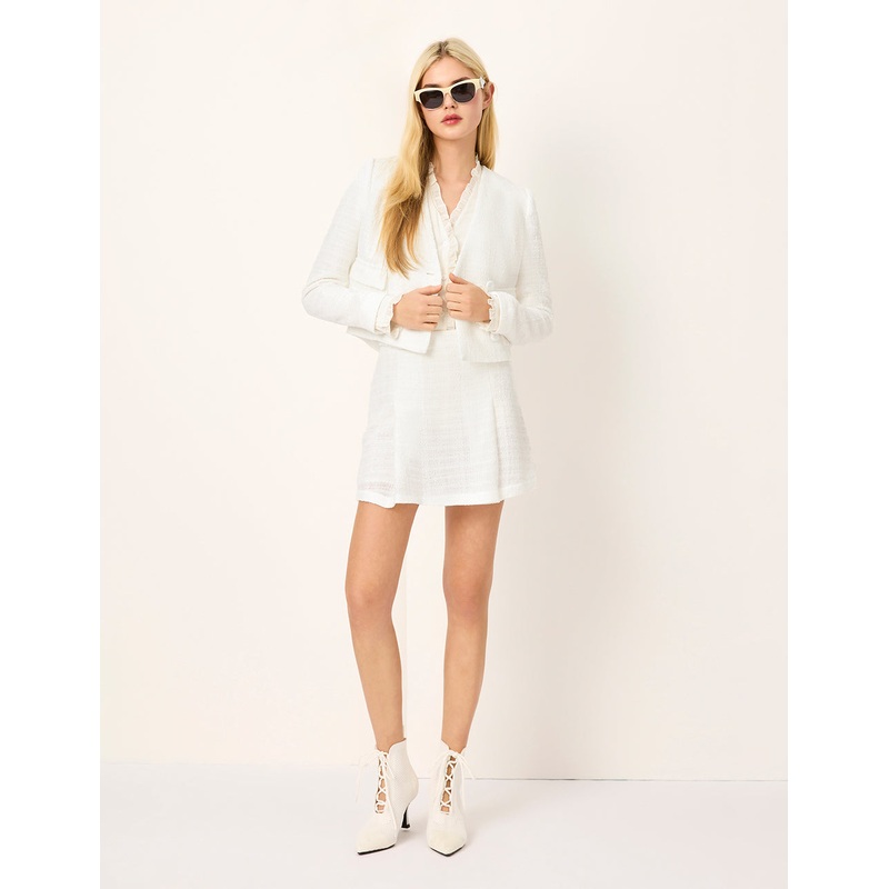 White Tweed A-Line Mini Skirt