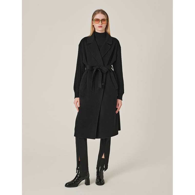 Wrap Double-Sided Wool & Knitted Long Coat