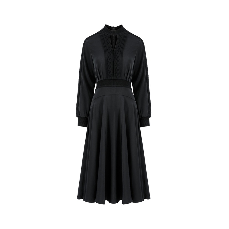 Black hollow neck knitted dress