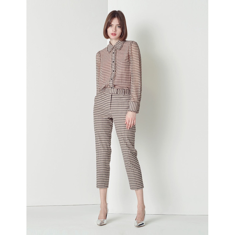 Black pink fungus border plaid shirt