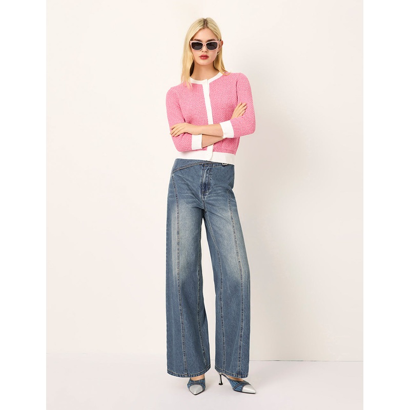 Blue Asymmetric Washed Denim Jeans