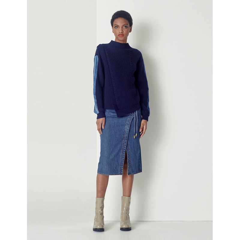 Blue asymmetrical denim skirt small A skirt