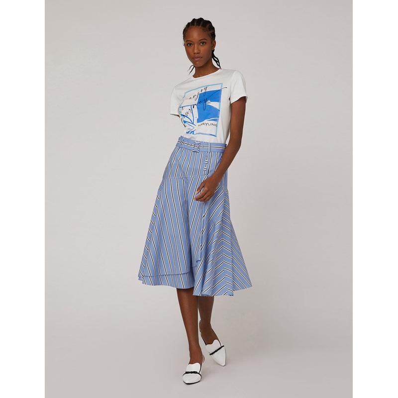 Blue white striped asymmetrical skirt