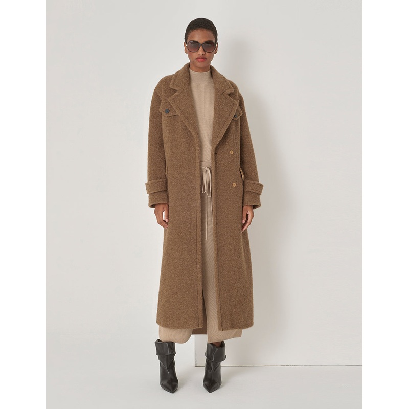 Camel Lapel Contrast Button Coat