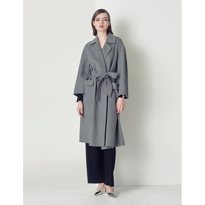 Classic lapel collar A-shaped loose hem double-sided woolen coat