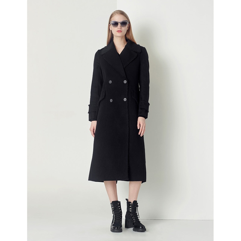Classic Versatile Black Long Ladies Wool Coat