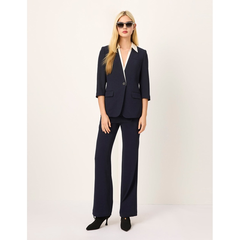 Contrasting Fake Two-Piece 3/4 Sleeve Mid-Length Blazer