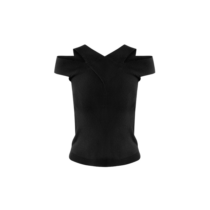 Cross-neck off-shoulder slim fit top