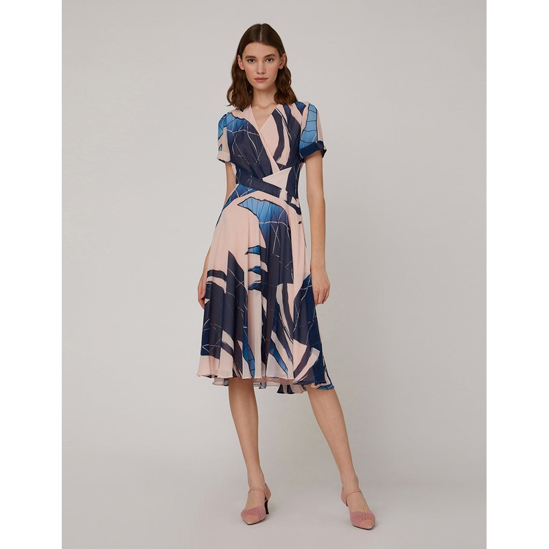 Cross-split waist wavy dress